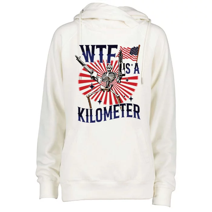 Retro Wtf Is A Kilometer Funny Womens Funnel Neck Pullover Hood