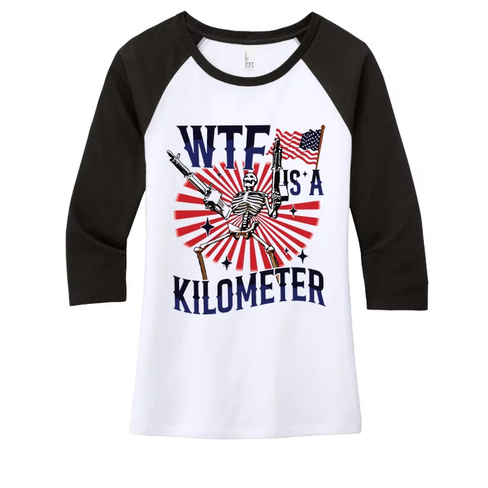 Retro Wtf Is A Kilometer Funny Women's Tri-Blend 3/4-Sleeve Raglan Shirt