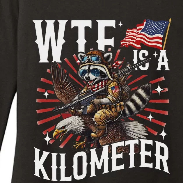 Retro Wtf Is A Kilometer Raccoon Eagle Womens CVC Long Sleeve Shirt