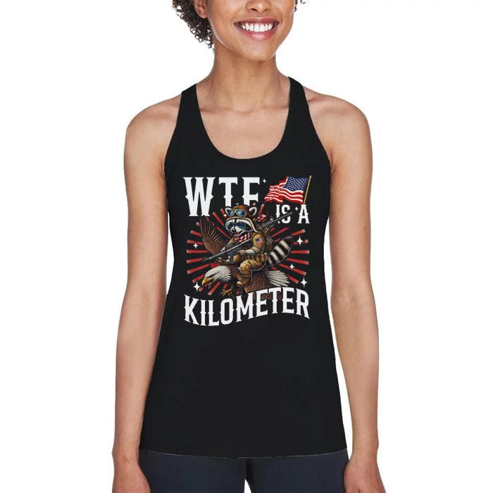 Retro Wtf Is A Kilometer Raccoon Eagle Women's Racerback Tank