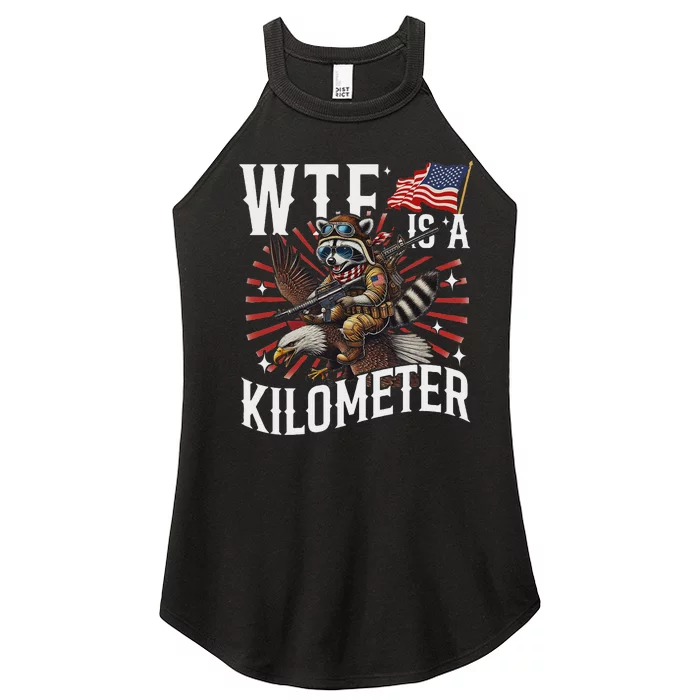 Retro Wtf Is A Kilometer Raccoon Eagle Women’s Perfect Tri Rocker Tank