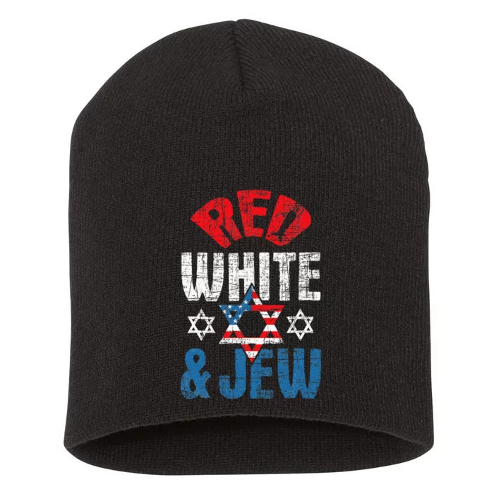 Red White & Jew Usa American Flag Jewish Star Of David Short Acrylic Beanie