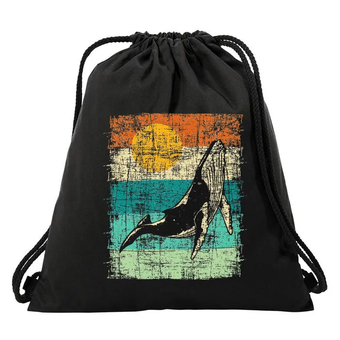 Retro Whale Lover Marine Biologist Aquarist Whales Animal Drawstring Bag