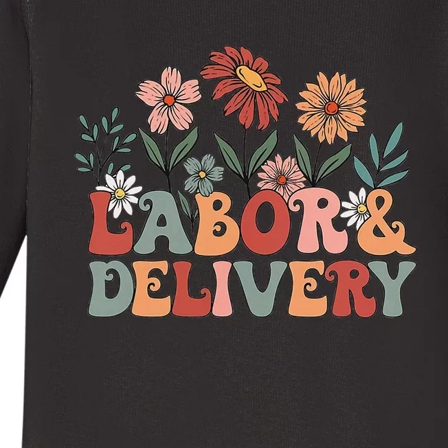 Retro Wildflowers Labor And Delivery Nurse Back To School Baby Long Sleeve Bodysuit