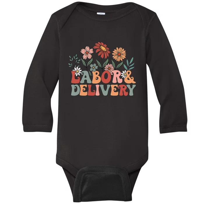 Retro Wildflowers Labor And Delivery Nurse Back To School Baby Long Sleeve Bodysuit