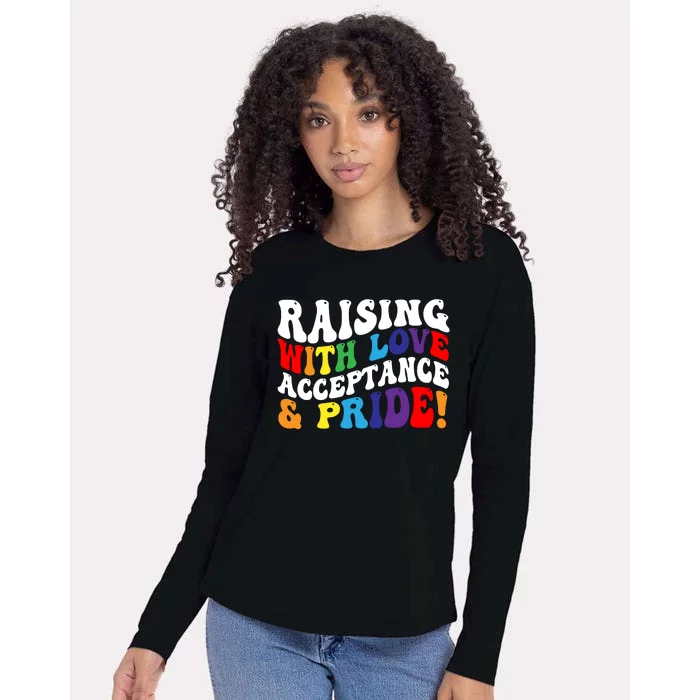 Raising With Love Acceptance And Pride Groovy Lgbtq Womens Cotton Relaxed Long Sleeve T-Shirt