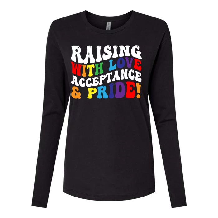 Raising With Love Acceptance And Pride Groovy Lgbtq Womens Cotton Relaxed Long Sleeve T-Shirt