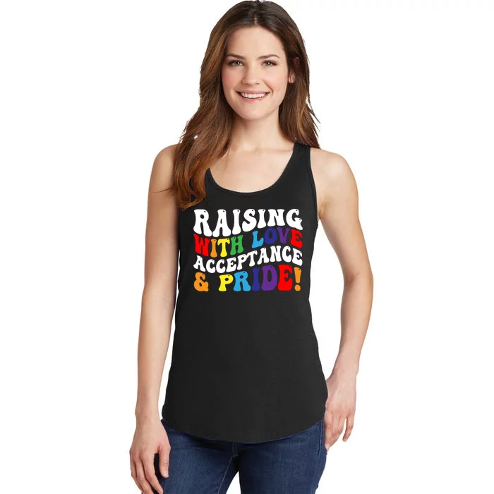 Raising With Love Acceptance And Pride Groovy Lgbtq Ladies Essential Tank