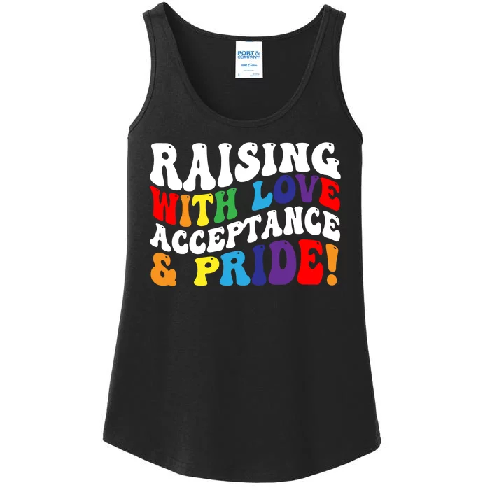 Raising With Love Acceptance And Pride Groovy Lgbtq Ladies Essential Tank