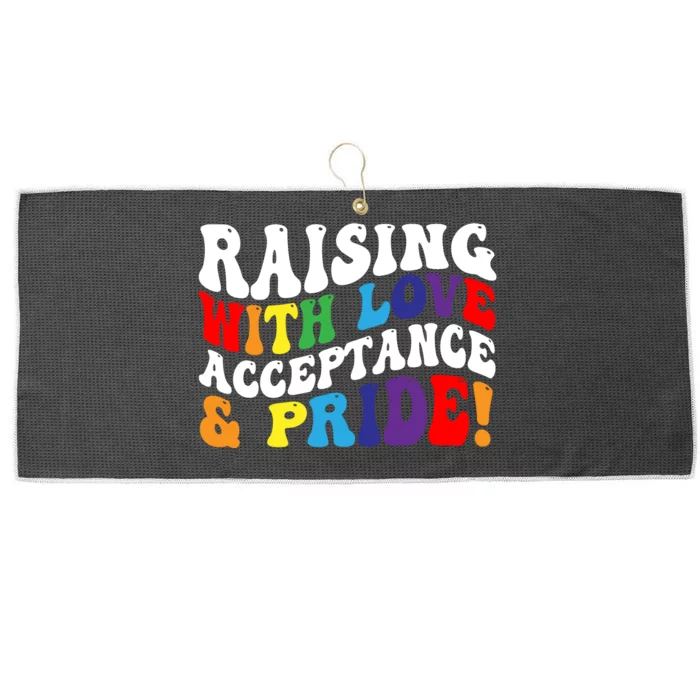 Raising With Love Acceptance And Pride Groovy Lgbtq Large Microfiber Waffle Golf Towel