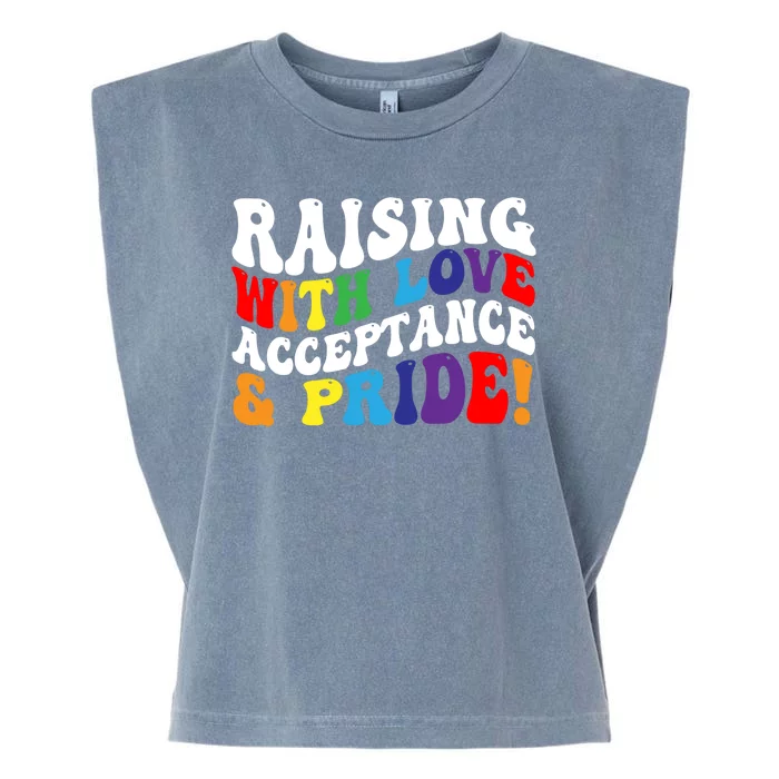 Raising With Love Acceptance And Pride Groovy Lgbtq Garment-Dyed Women's Muscle Tee