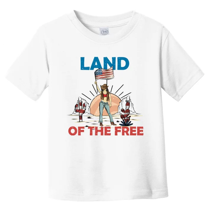 Retro Western Land Of The Free 4th Of July Gift Toddler T-Shirt