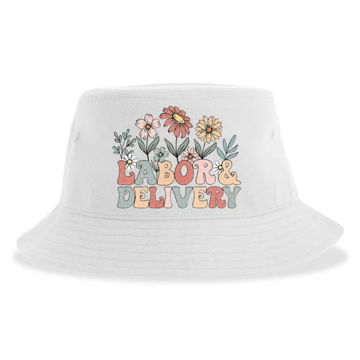 Retro Wildflowers Labor And Delivery Nurse Back To School Sustainable Bucket Hat