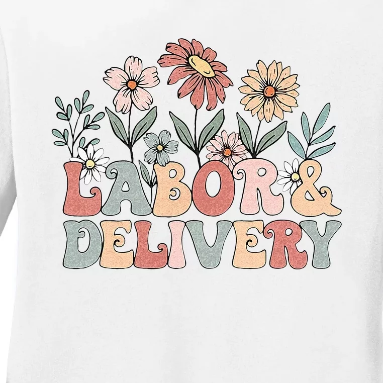 Retro Wildflowers Labor And Delivery Nurse Back To School Ladies Long Sleeve Shirt