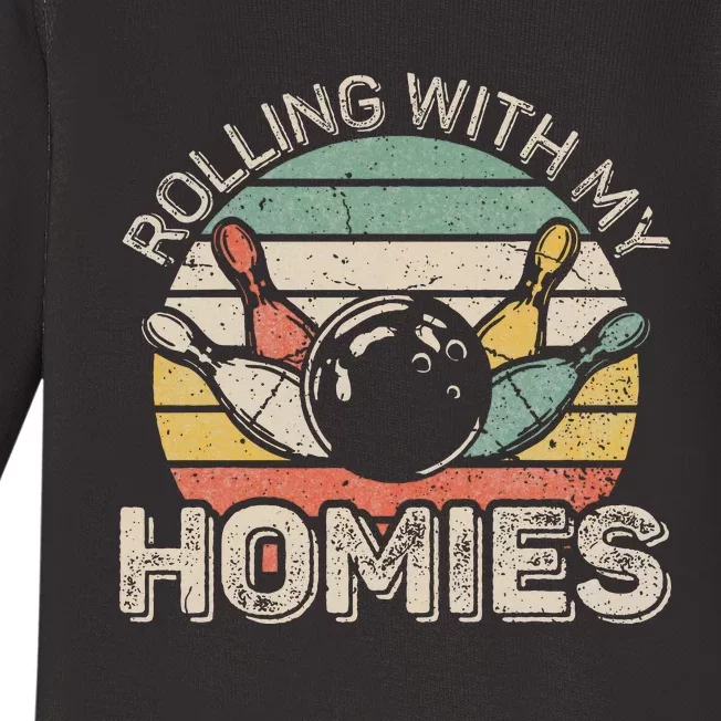 Rolling With My Homies Retro Bowling Bowler Baby Long Sleeve Bodysuit