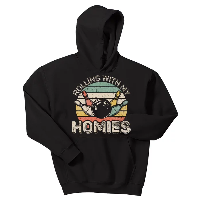 Rolling With My Homies Retro Bowling Bowler Kids Hoodie