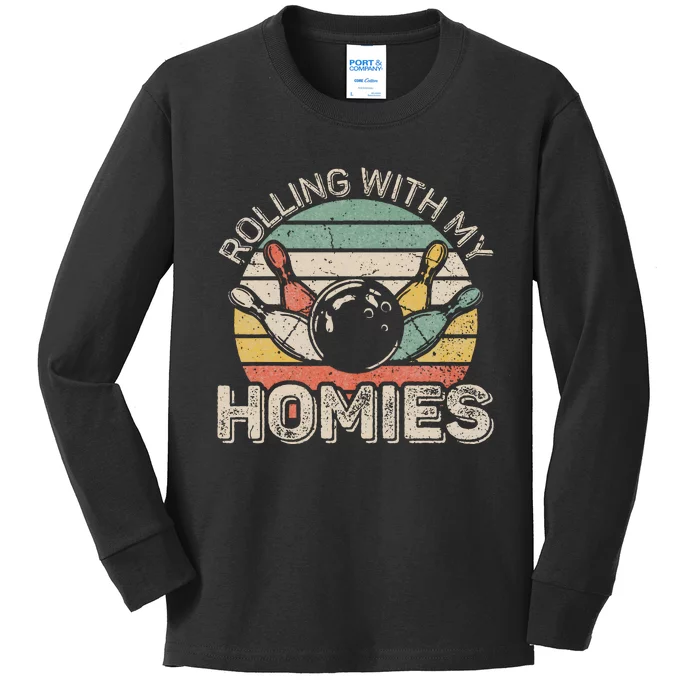 Rolling With My Homies Retro Bowling Bowler Kids Long Sleeve Shirt