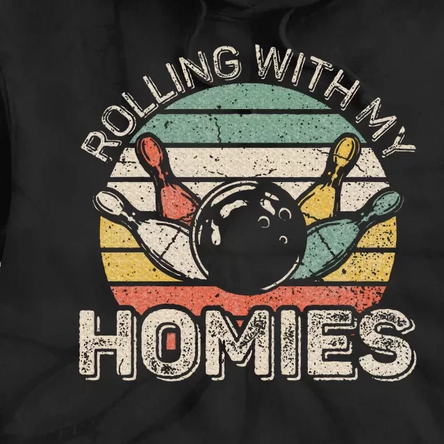 Rolling With My Homies Retro Bowling Bowler Team Tie Dye Hoodie