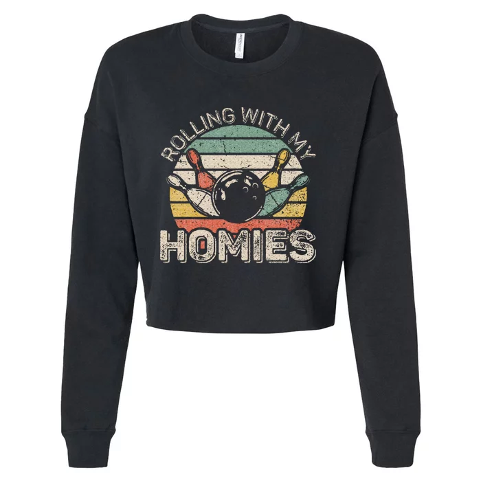 Rolling With My Homies Retro Bowling Bowler Team Cropped Pullover Crew