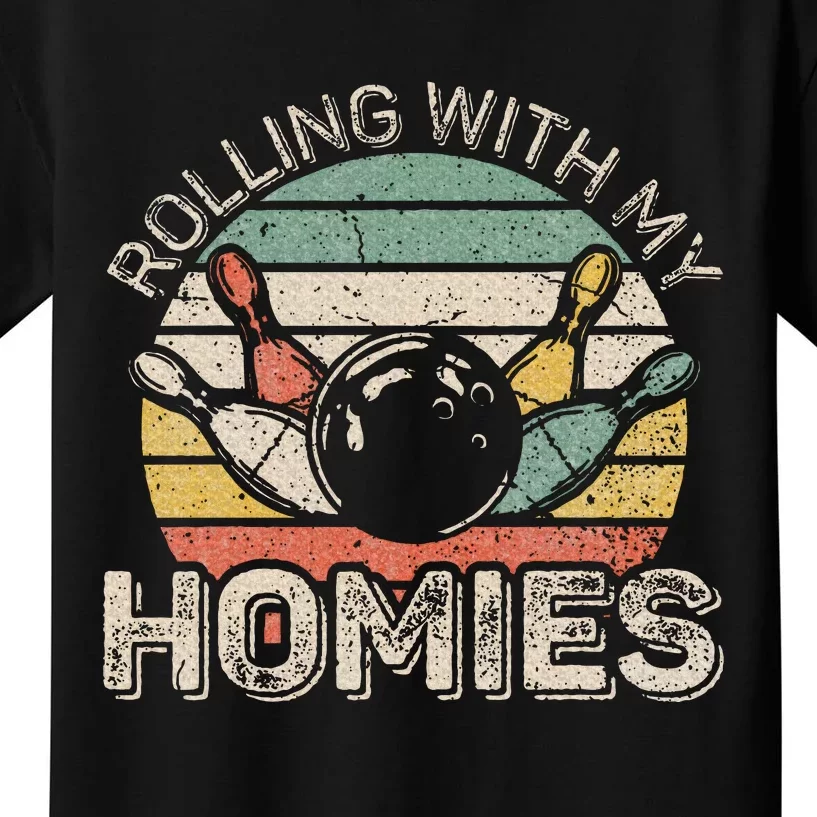 Rolling With My Homies Retro Bowling Bowler Team Kids T-Shirt