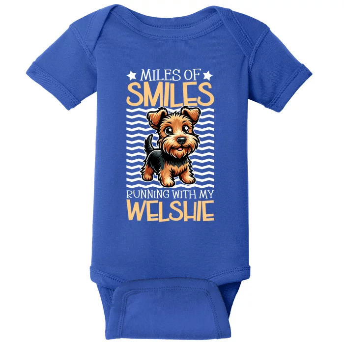 Running With My Welsh Terrier Funny Gift Baby Bodysuit