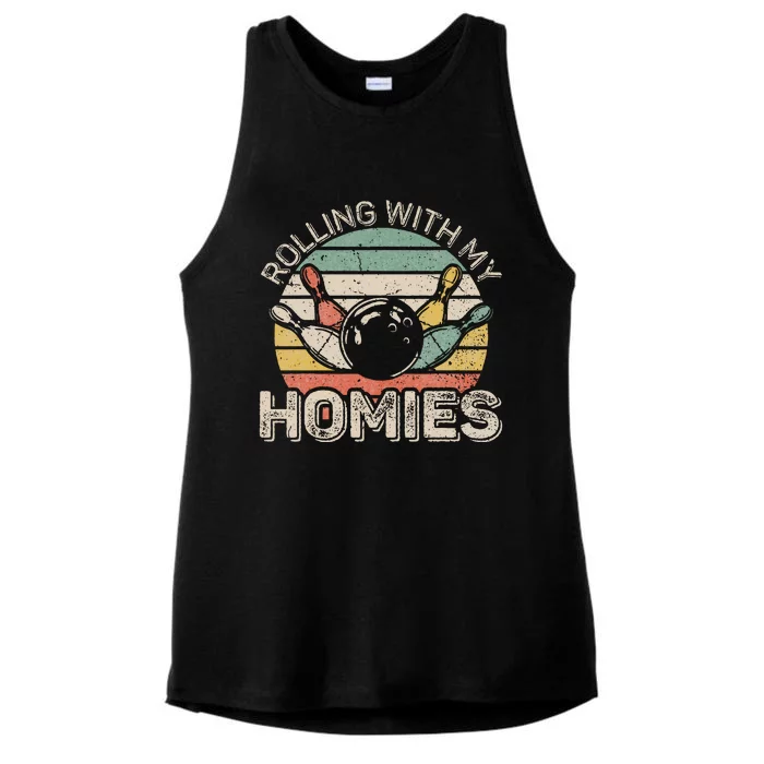 Rolling With My Homies Retro Bowling Bowler Team Funny Ladies Tri-Blend Wicking Tank