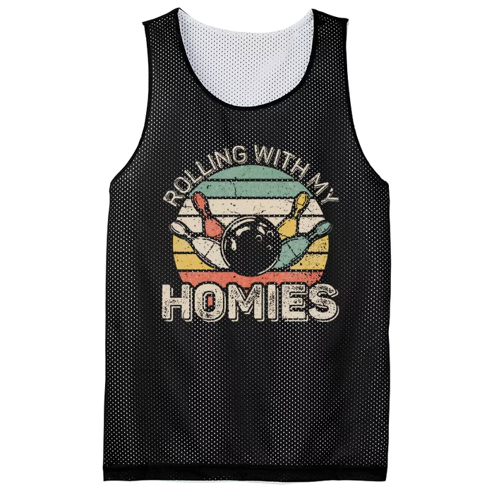 Rolling With My Homies Retro Bowling Bowler Team Funny Mesh Reversible Basketball Jersey Tank