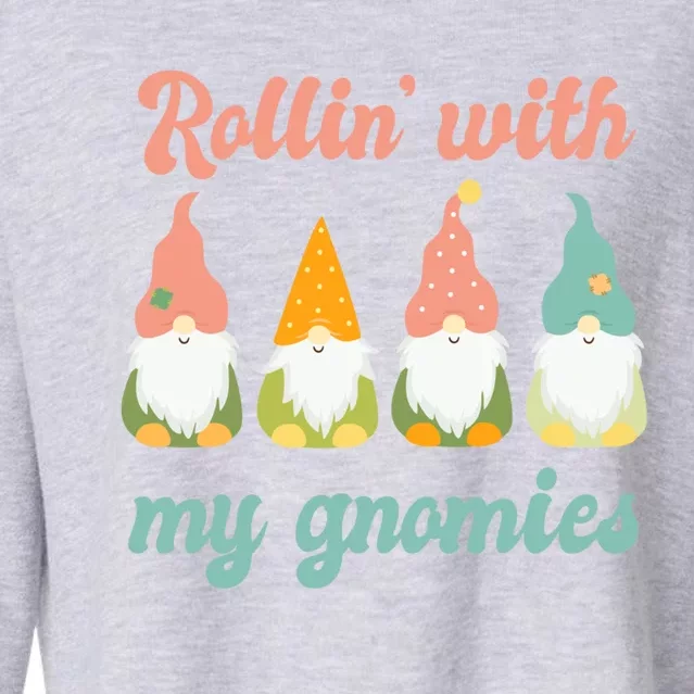 Rolling With My Gnomies Funny Gnome Pun Xmas Garden Gnomes Gift Cropped Pullover Crew