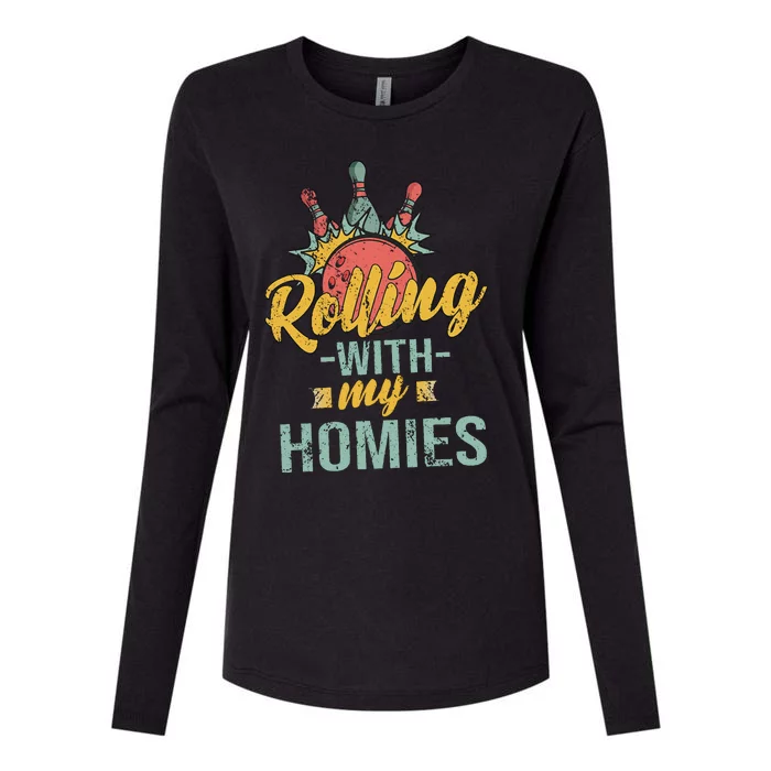 Rollin With My Homies Retro Bowling Womens Cotton Relaxed Long Sleeve T-Shirt