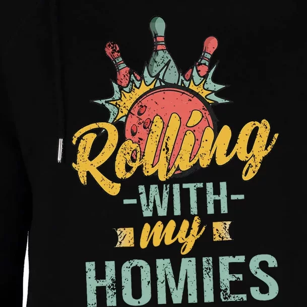 Rollin With My Homies Retro Bowling Womens Funnel Neck Pullover Hood