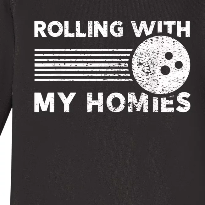 Rolling With My Homies Funny Bowling Baby Long Sleeve Bodysuit