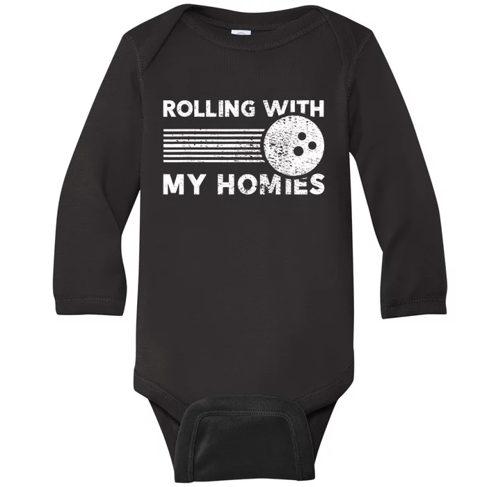 Rolling With My Homies Funny Bowling Baby Long Sleeve Bodysuit