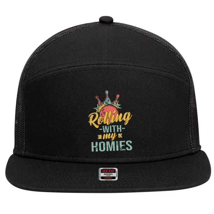 Rollin With My Homies Retro Bowling 7 Panel Mesh Trucker Snapback Hat