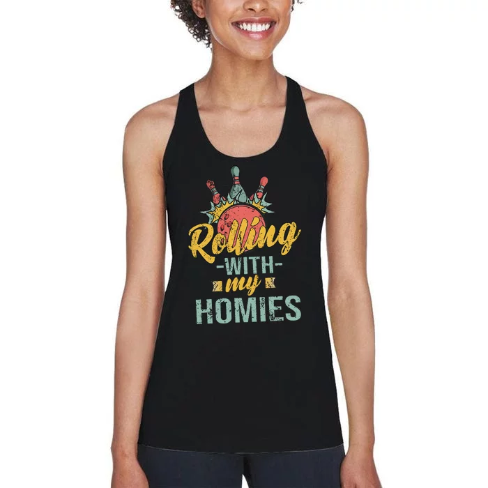 Rollin With My Homies Retro Bowling Women's Racerback Tank