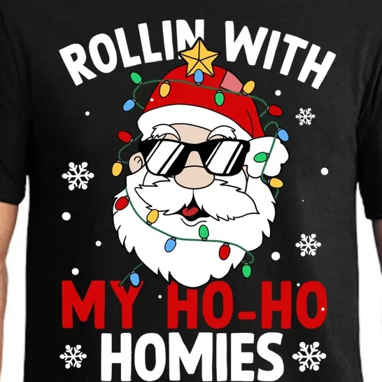 Rollin With My Ho Ho Homies Cool Santa Xmas Christmas Lights Funny Gift Pajama Set