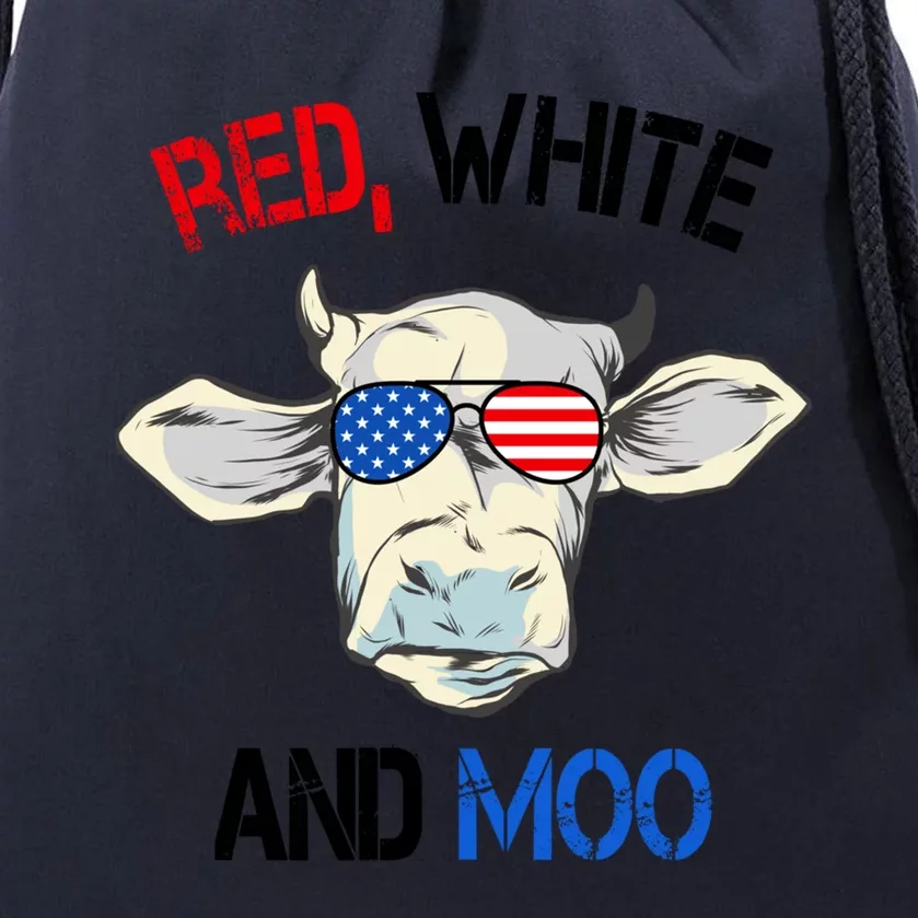 Red White Moo Usa American Cow Patriotic 4th Of July Meaningful Gift Drawstring Bag