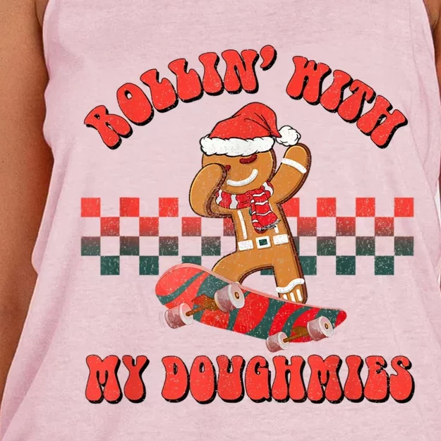 Rollin With My Doughmies Skateboarding Gingerbread Christmas Meaningful Gift Women's Knotted Racerback Tank