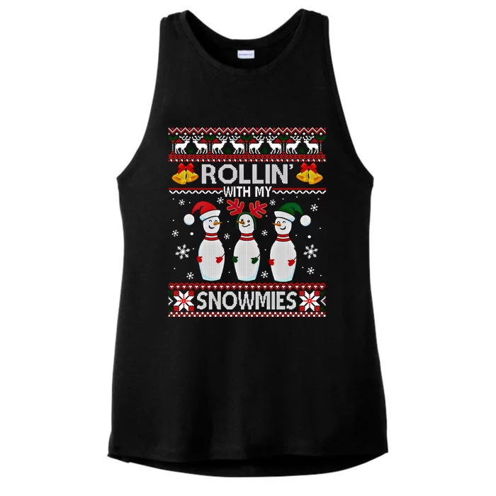 Rollin With My Snowmies Snow Bowling Christmas Ugly Sweater Gift Ladies Tri-Blend Wicking Tank