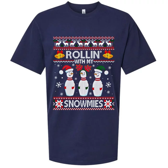 Rollin With My Snowmies Snow Bowling Christmas Ugly Sweater Gift Sueded Cloud Jersey T-Shirt