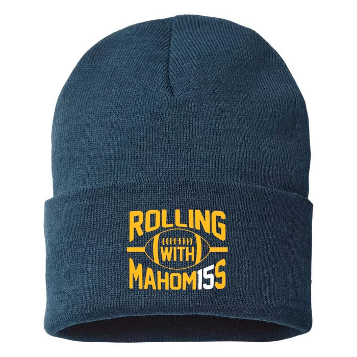 Rolling With Mahomes KC Football Funny Sustainable Knit Beanie