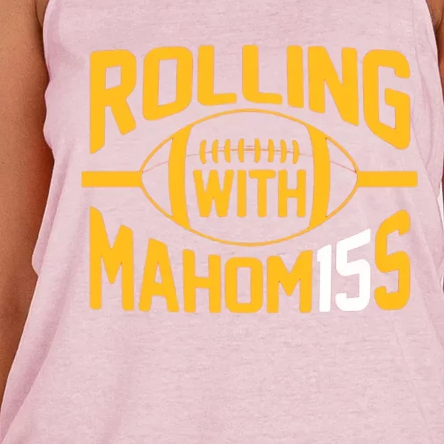 Rolling With Mahomes KC Football Funny Women's Knotted Racerback Tank