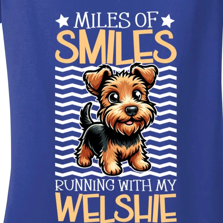 Running With My Welsh Terrier Gift Women's V-Neck T-Shirt