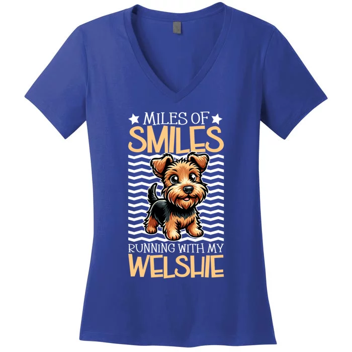 Running With My Welsh Terrier Gift Women's V-Neck T-Shirt