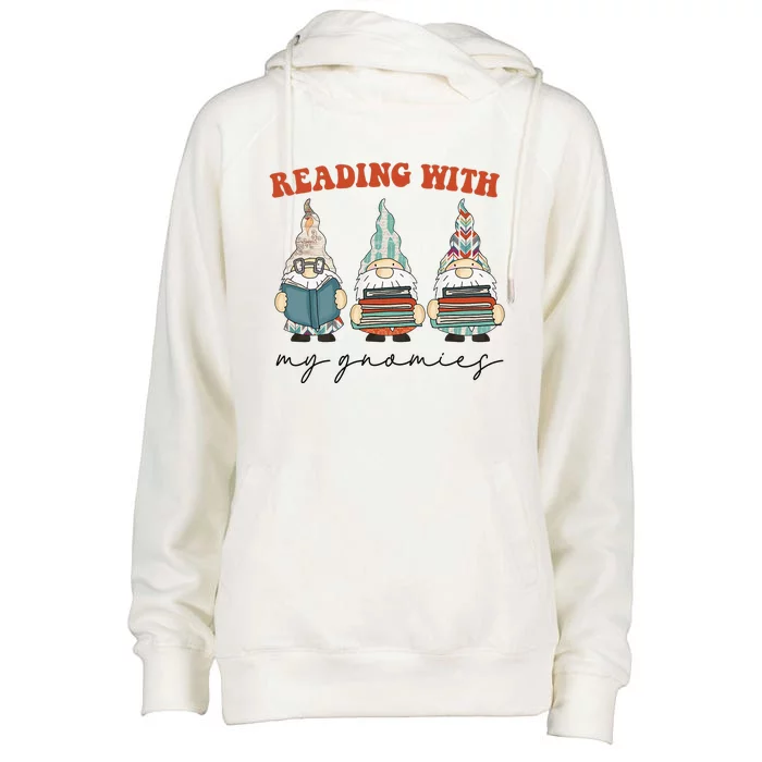 Reading With My Gnomies Funny Book Nerd Gnome Love Reading Womens Funnel Neck Pullover Hood