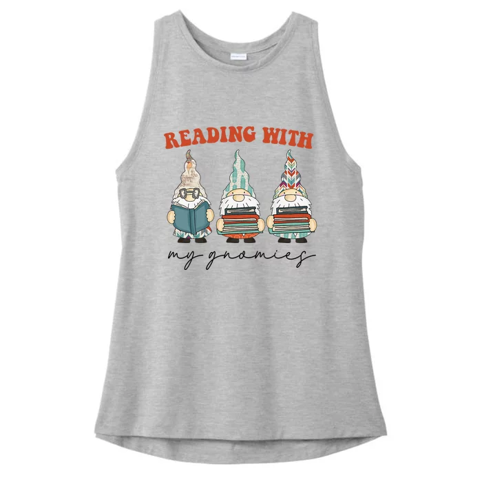 Reading With My Gnomies Funny Book Nerd Gnome Love Reading Ladies Tri-Blend Wicking Tank