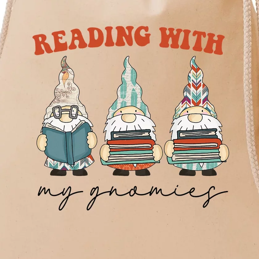 Reading With My Gnomies Funny Book Nerd Gnome Love Reading Drawstring Bag