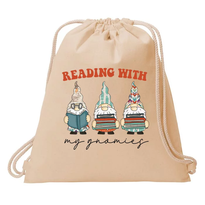 Reading With My Gnomies Funny Book Nerd Gnome Love Reading Drawstring Bag