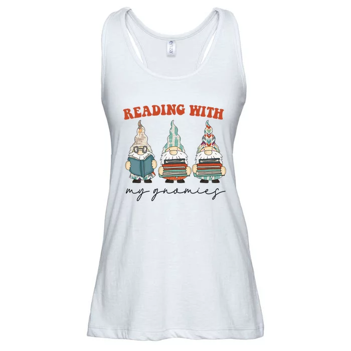 Reading With My Gnomies Funny Book Nerd Gnome Love Reading Ladies Essential Flowy Tank