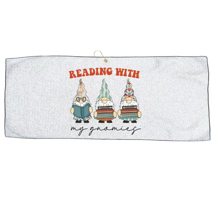 Reading With My Gnomies Funny Book Nerd Gnome Love Reading Large Microfiber Waffle Golf Towel