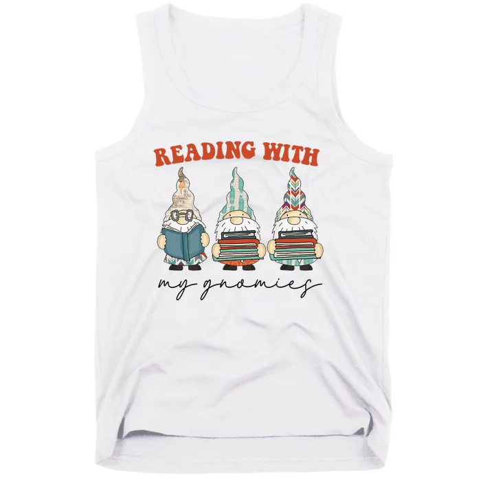 Reading With My Gnomies Funny Book Nerd Gnome Love Reading Tank Top